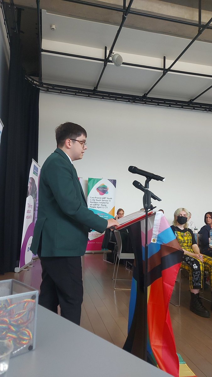 TRPNI's tweet photo. Incredible Cohen from @lagancollege speaking today at "Take a seat" event today at @TheMACBelfast for #LGBTQIAAwarenessWeek. https://t.co/hHSssFgvyF
