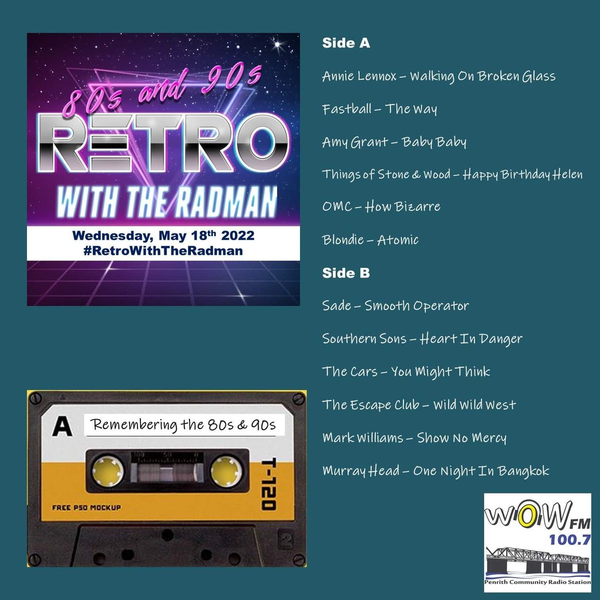RetroWithTheRad's tweet photo. THE MIX TAPE - Wednesday, May 18th 2022

Here is the list of songs we played on this week's Mix Tape on Retro with the Radman and we will have another one for you next time on Wednesday Night.

Our next show will be Wednesday, May 25th @ 7:30pm AEST.

#RetroWithTheRadman https://t.co/BU4gUBz1Bw