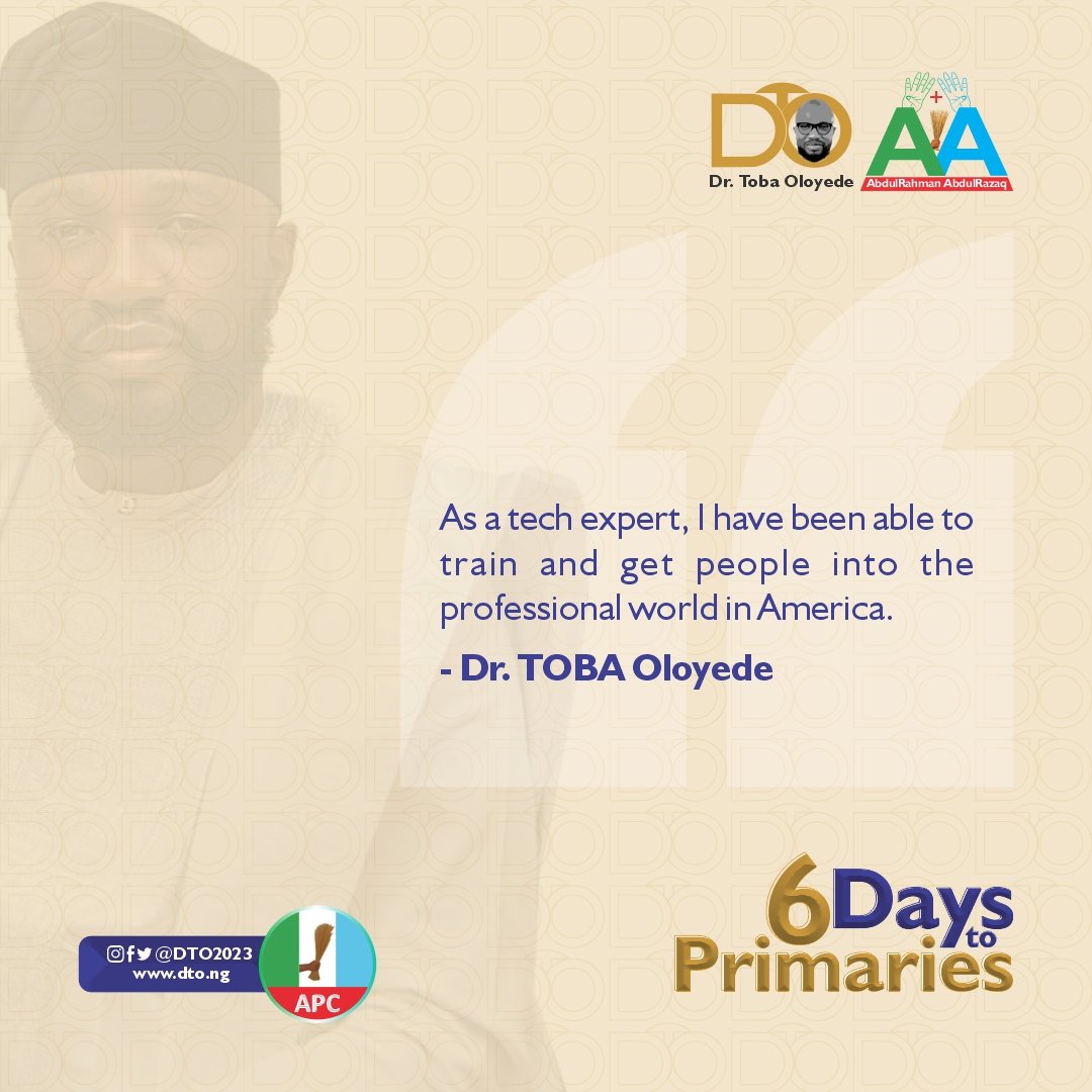 dtofoundation's tweet photo. The legendary John C. Maxwell famously said, “A leader is one who knows the way, goes the way and shows the way. 

When you talk Tech, Dr. Toba Oloyede knows the way.

You no go follow who know road?

#DTOIsReady #Kwara #KwaraSouth #Igbomina #OkeEro #Isin #Irepodun #Ekiti https://t.co/nmQZqE1JhH