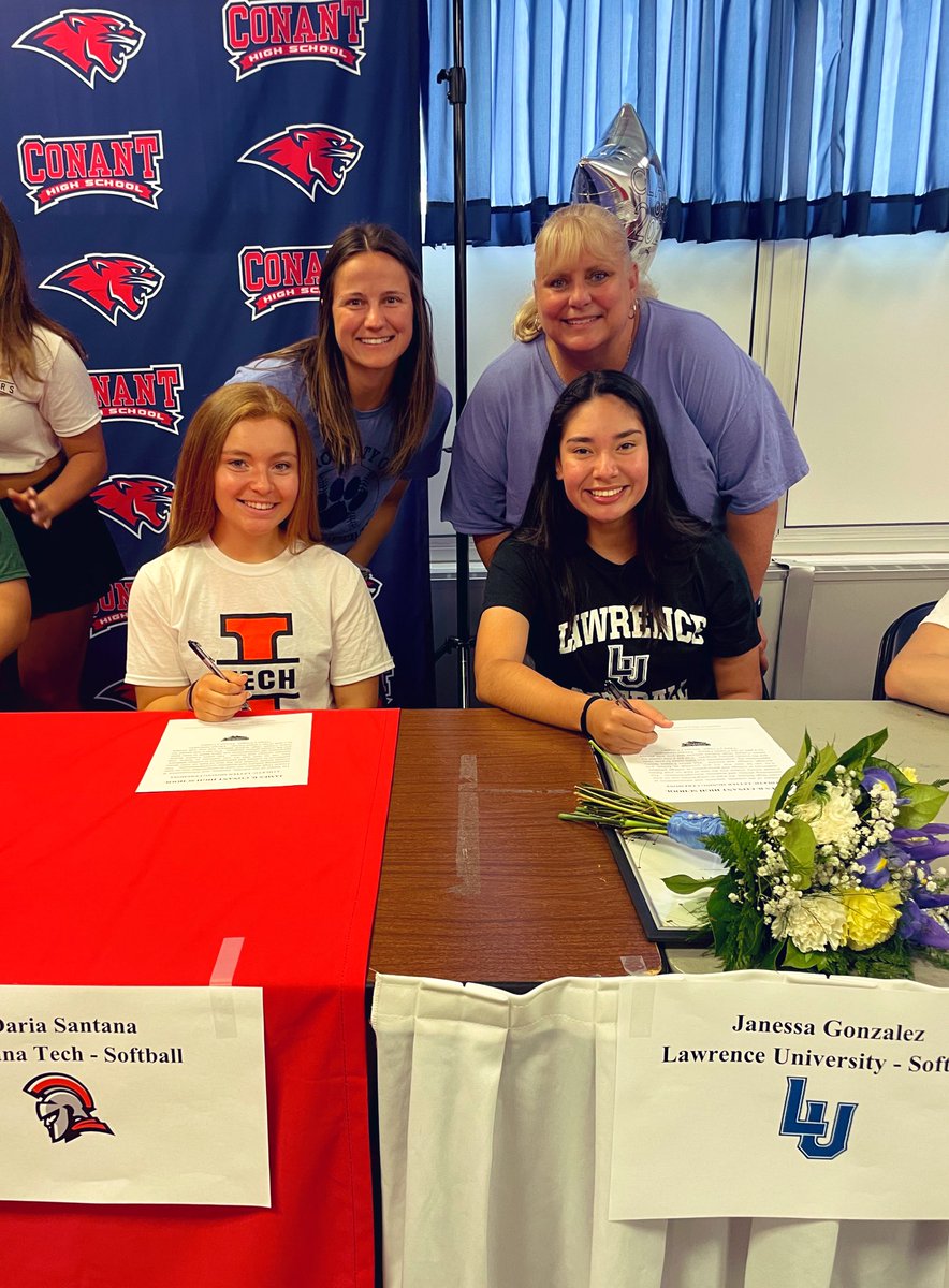 ConantSoftball's tweet photo. Congrats to Janessa Gonzalez and Daria Santana who will both continue their career at the college level next year. 🥎 We are so proud of you! 💙❤️ https://t.co/dXi12EL0yk