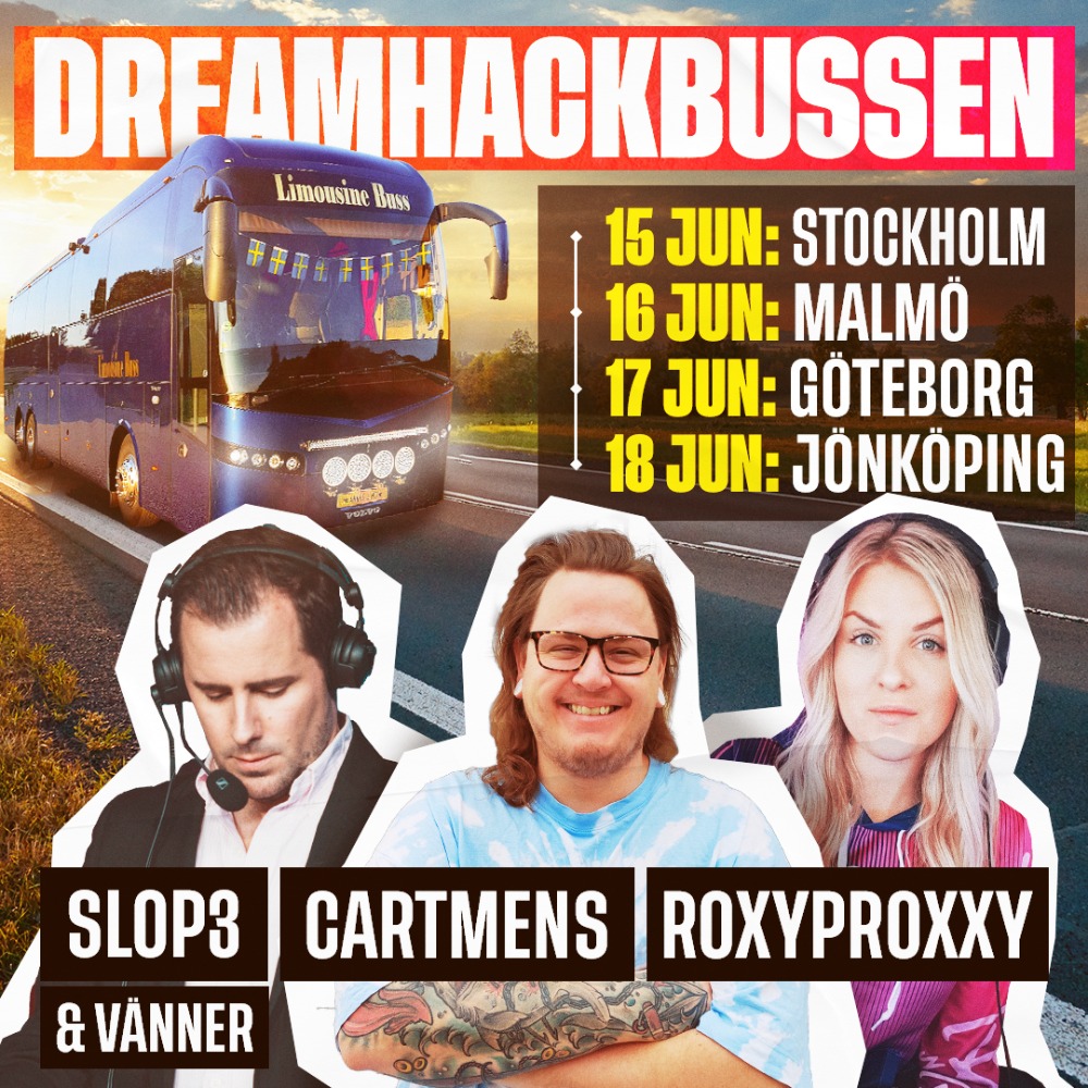 slop3's tweet photo. Det är dags för #DHBussen igen!

Häng med på resan genom Sverige via våra streams och ladda upp inför Dreamhack Summer 2022!

📺https://t.co/nAgKriheYG
📺https://t.co/BLrIqZ6XOt
📺https://t.co/WKdrzQl9R2

@DreamHackSE #DHS22

(Passagerare i nästa tweet) https://t.co/3uzKSLj8oH