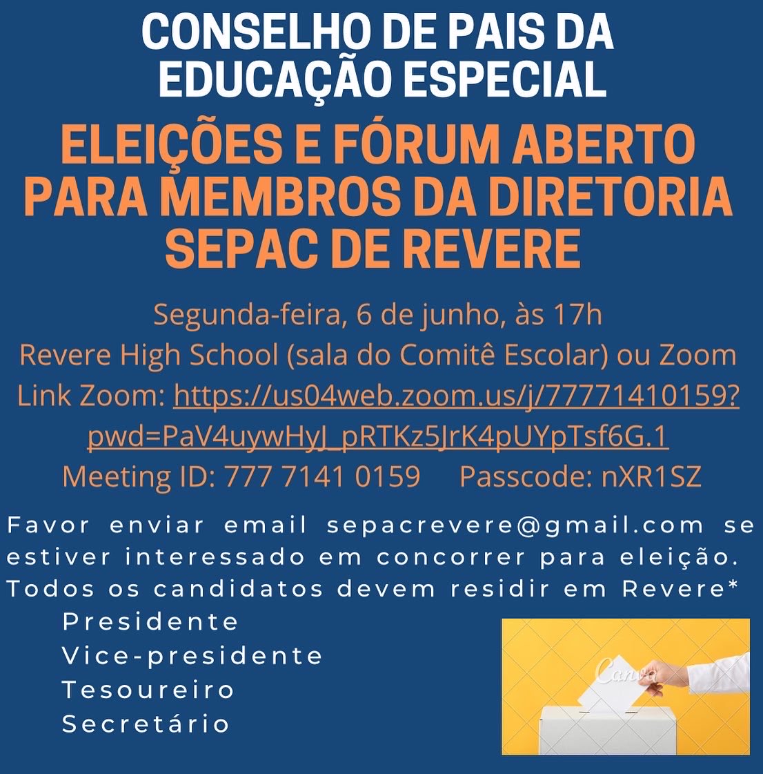 RPS_SpecialProg's tweet image. Revere SEPAC Board Member Elections. ⁦@RPS_Super⁩ ⁦@RevereAsstSuper⁩ ⁦@jrizzo327⁩ ⁦@RevereSEPAC⁩