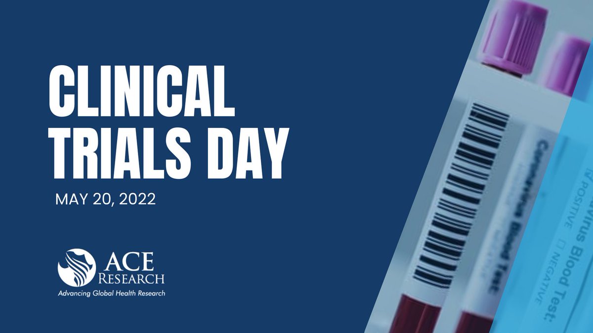 ACEresearchCRO's tweet photo. Join us in this years Clinical Trials Day Celebration 🎈! Clinical trials plays a critical role in delivering live changing treatments to patients. We celebrate all research professionals for the race to COVID-19 medical countermeasures.

#clinicaltrialsday https://t.co/GjAhvv81FP