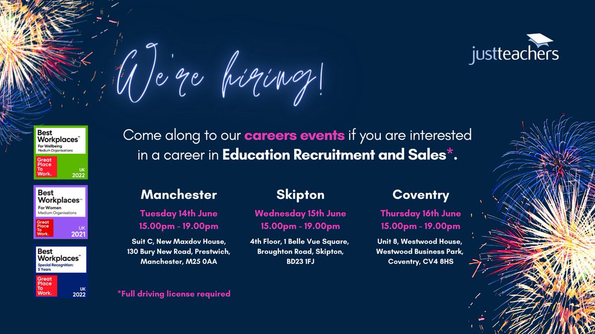 test Twitter Media - Exciting things are happening at justteachers and we are looking for Recruitment Consultants across all of our branches.

For more info email careers@justteachers.co.uk

#Recruitment #RecruitmentConsultant #JoinUs #Wearehiring #Manchester #Prestwich  #Skipton #Coventry https://t.co/DTaLAmCsOd