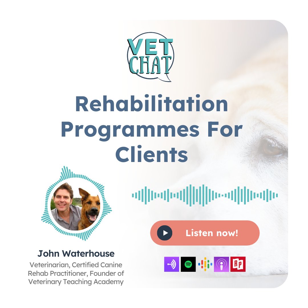 Joining Anthony for this episode of #VETchat is John Waterhouse, Certified Canine Rehab Practitioner and Founder of Veterinary Teaching Academy. Anthony and John discuss all things rehabilitation.

Listen to the full episode here🔗 ow.ly/xMRj50J5HwY #veterinary #podcast