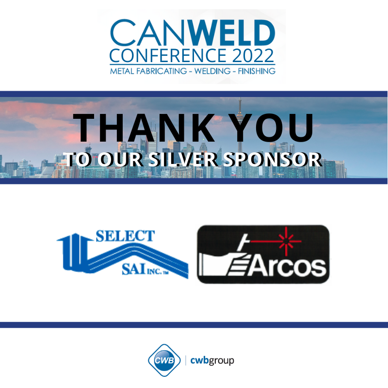 CanWeldCon's tweet photo. We would like to thank Select Sai / Arcos for being a Silver Sponsor with their contribution and Conference Area support for our upcoming #CanWeldConference happening at the Toronto Congress Centre from June 15 – 16, 2022.
Register now: https://t.co/5Dei7GDwvD https://t.co/8Qehsr0ErD