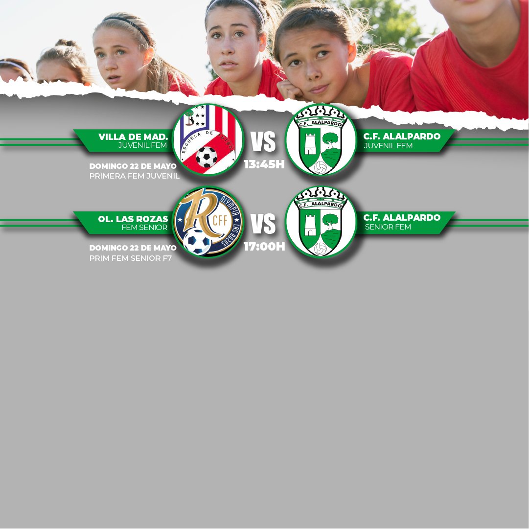 ¡Buenas tardes Alalpardeños! 🟢⚪
Es viernes y os traemos los partidos de esta jornada ⚽

#cfalalpardo #obligaciónporaprenderilusiónporganar #alalpardo #partidosalarpardo