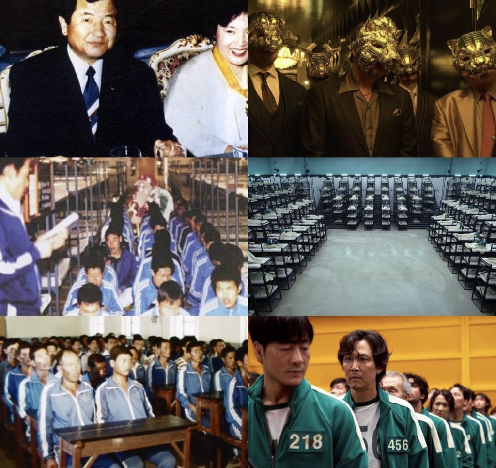 เรื่องของศูนย์พักพิงนี้ก็มีความคล้ายกับในซีรีส์เรื่องสควิดเกมมากๆ ทั้งการที่ศูนย์นี้ควบคุมโดยคนที่มีอำนาจระดับสูง การจัดหอนอน เครื่องแบบ การที่ทุกคนในนั้นถูกเรียกเป็นหมายเลขแทนชื่อ แต่ที่น่ากลัวกว่าคือทุกคนในที่นี้ไม่เคยสมัครใจที่จะมา และเรื่องราวทั้งหมดก็เป็นเรื่องจริง πーπ