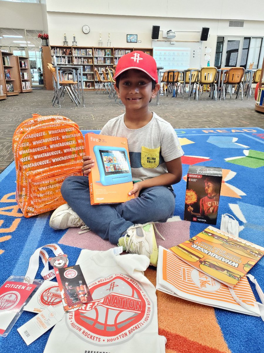 Vignan's prize from the Houston Rockets Read Nation Contest arrived today! He is one happy reader! Thank you <a href="/HoustonRockets/">Houston Rockets</a> for a great program. <a href="/ASE_Dalmatians/">Sullivan Elementary</a> <a href="/FBISD_Libraries/">FBISD Libraries</a>