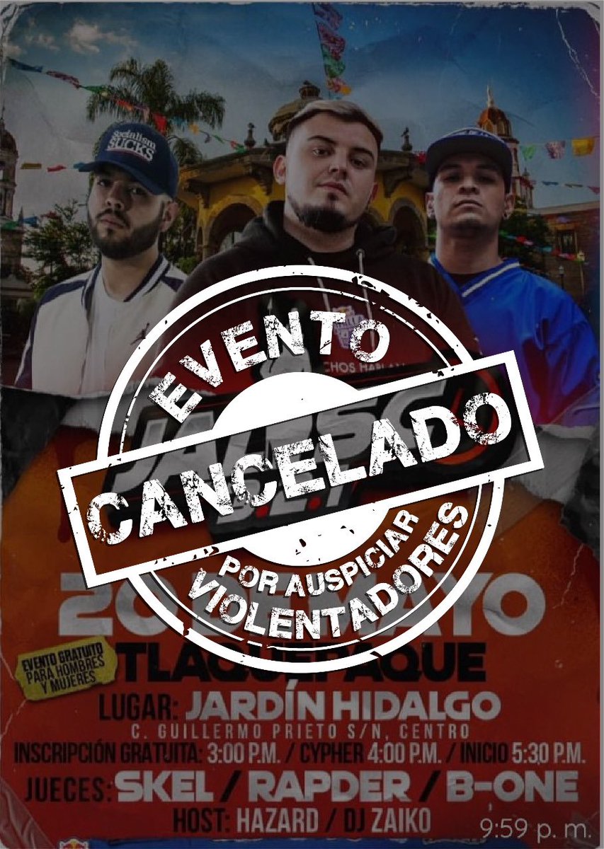 lasparitarias's tweet photo. Reconocemos a @ZapopanGob @GuadalajaraGob y @GobTlaquepaque x romper el pacto patriarcal y cancelar el evento Jalisco 321 @MariaGomezRue @JuanJoseFrangie @gabyvelascomx @PabloLemusN y @CitlalliAmaya
El freestyle como cualquier espacio debe estar libre de violencias vs las mujeres https://t.co/I7GBRNQzGV