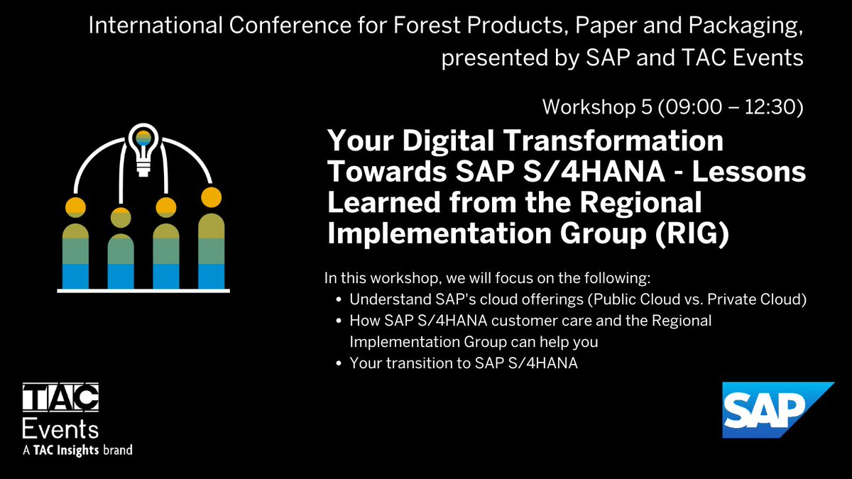 tacinsights's tweet image. The Intl Conference for Forest Products Paper and Packaging (27-29 Sept) pre-conference Workshop 5: Your Digital Transformation Towards SAP S/4HANA - Lessons Learned from the Regional Implementation Group (RIG). Info - bit.ly/3vHXIvG
#sapmmconf