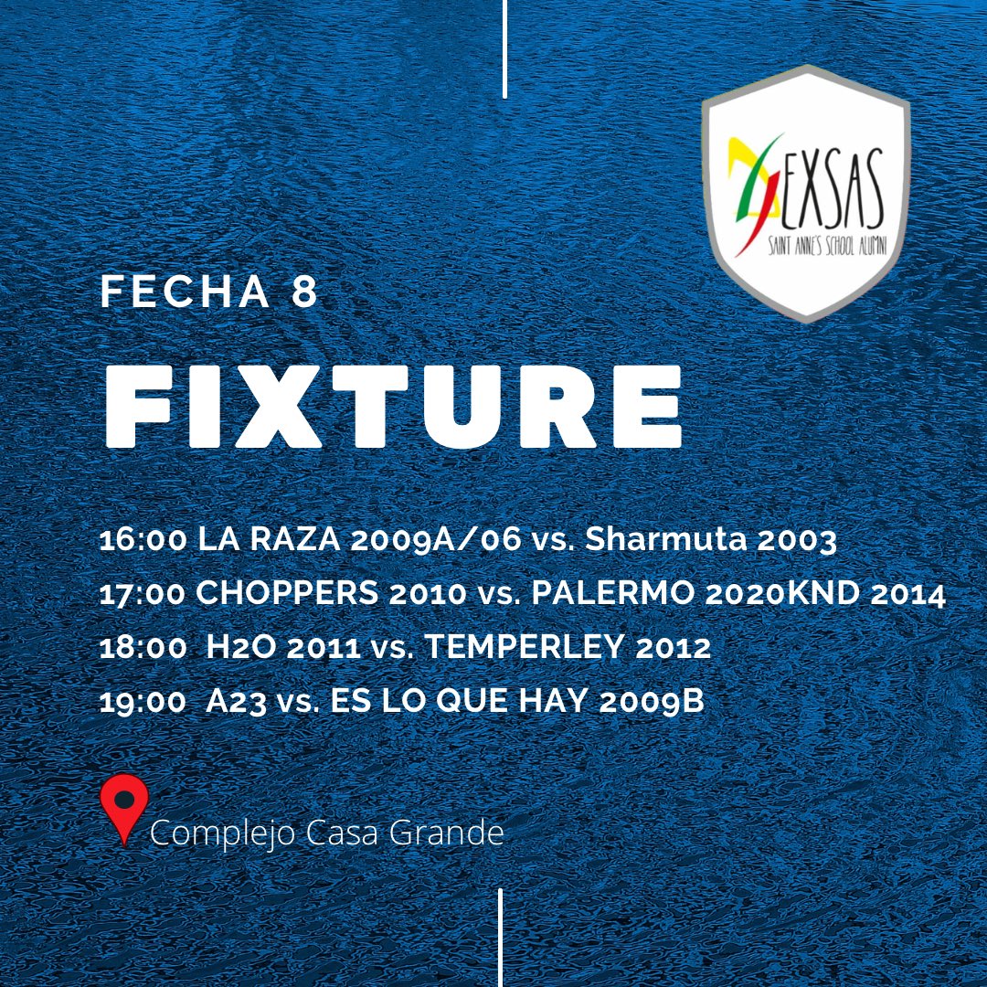 ex_SAS's tweet photo. Ya están confirmados los horarios de la Fecha 8 🗓

📆 Sábado 21 de mayo

📍 Complejo Casa Grande

🆓 knd 2014

#exsas #torneoaperturaexsas🏆⚽️ https://t.co/aRWjoe0t2y
