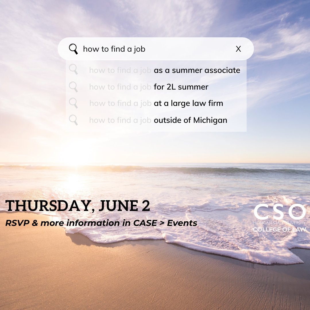 If you're seeking a summer associate position (summer 2023) with a firm outside of our OCI program, do not miss this virtual event - Thursday, June 2!
Information &amp; RSVP in CASE > events tab.