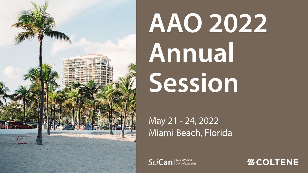 SciCan's tweet photo. The World’s Greatest Celebration of Orthodontics​, the AAO is happening May 21-24 in Miami. We hope to see you there! #scican #coltene https://t.co/e9X4CpUusO