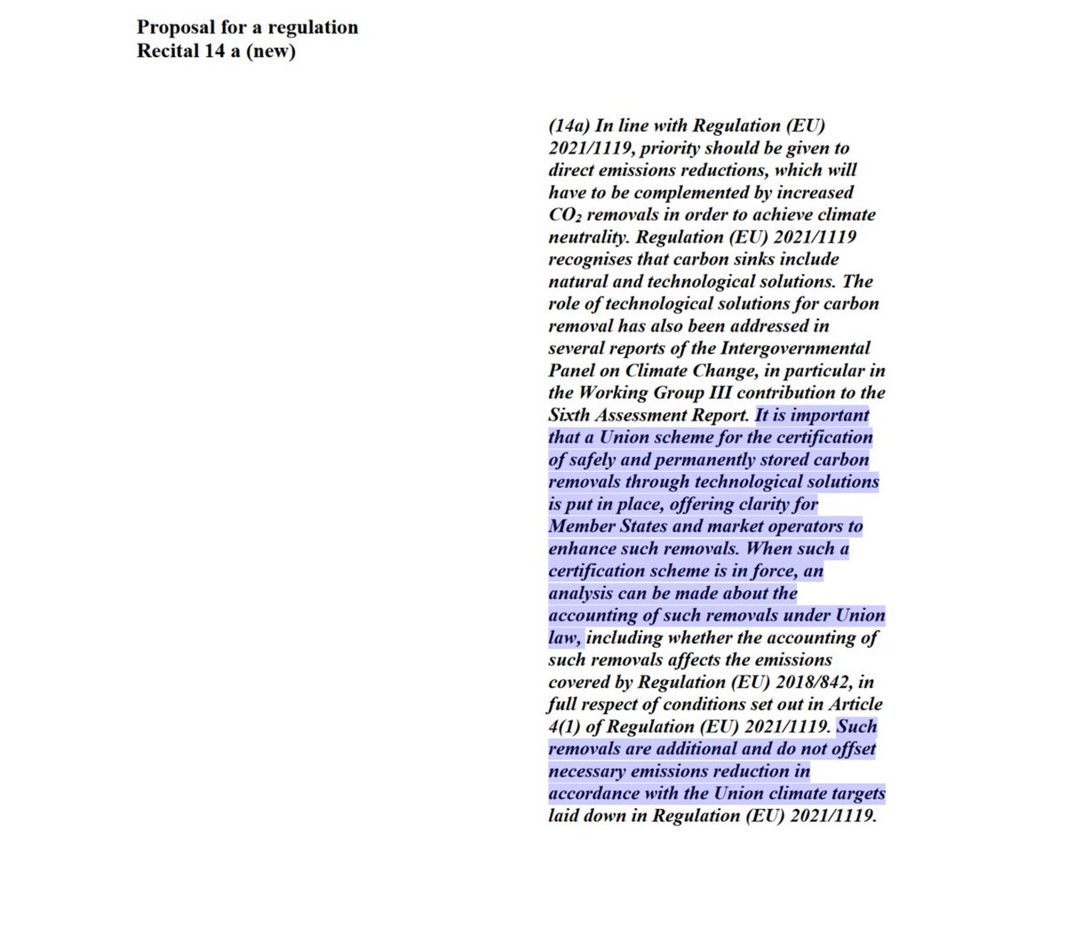 FelixSchenuit's tweet photo. The text adopted by @EP_Environment for the ESR Regulation adds some new language on carbon dioxide removal:
- a call for clarity on technical solutions "to enhance such removals"
- strong statements on priority of emission reduction
#Fitfor55 https://t.co/QgoWMCkt36