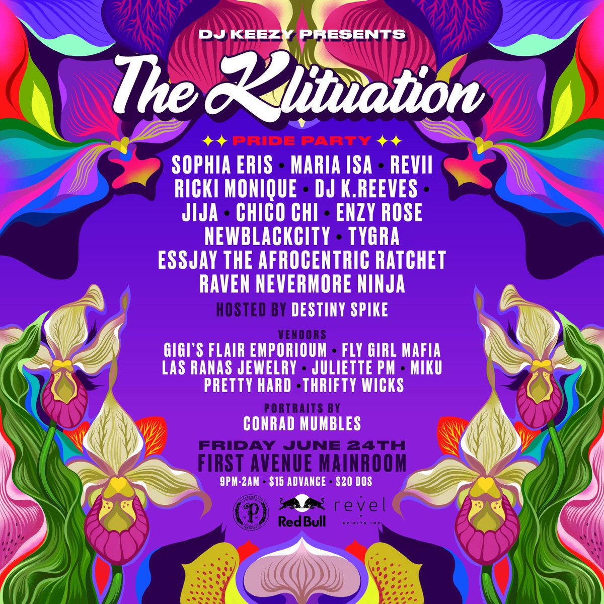 The Klituation PRIDE PARTY! We are so excited to be back! June 24th at @FirstAvenue Featuring: @SophiaEris @MariaIsa Revii @Rickluvn @jijacanjero @TheAfroRat @_omgigi_ @_ChicoChi many more! Tickets: firstavenue.me/3MByNQf