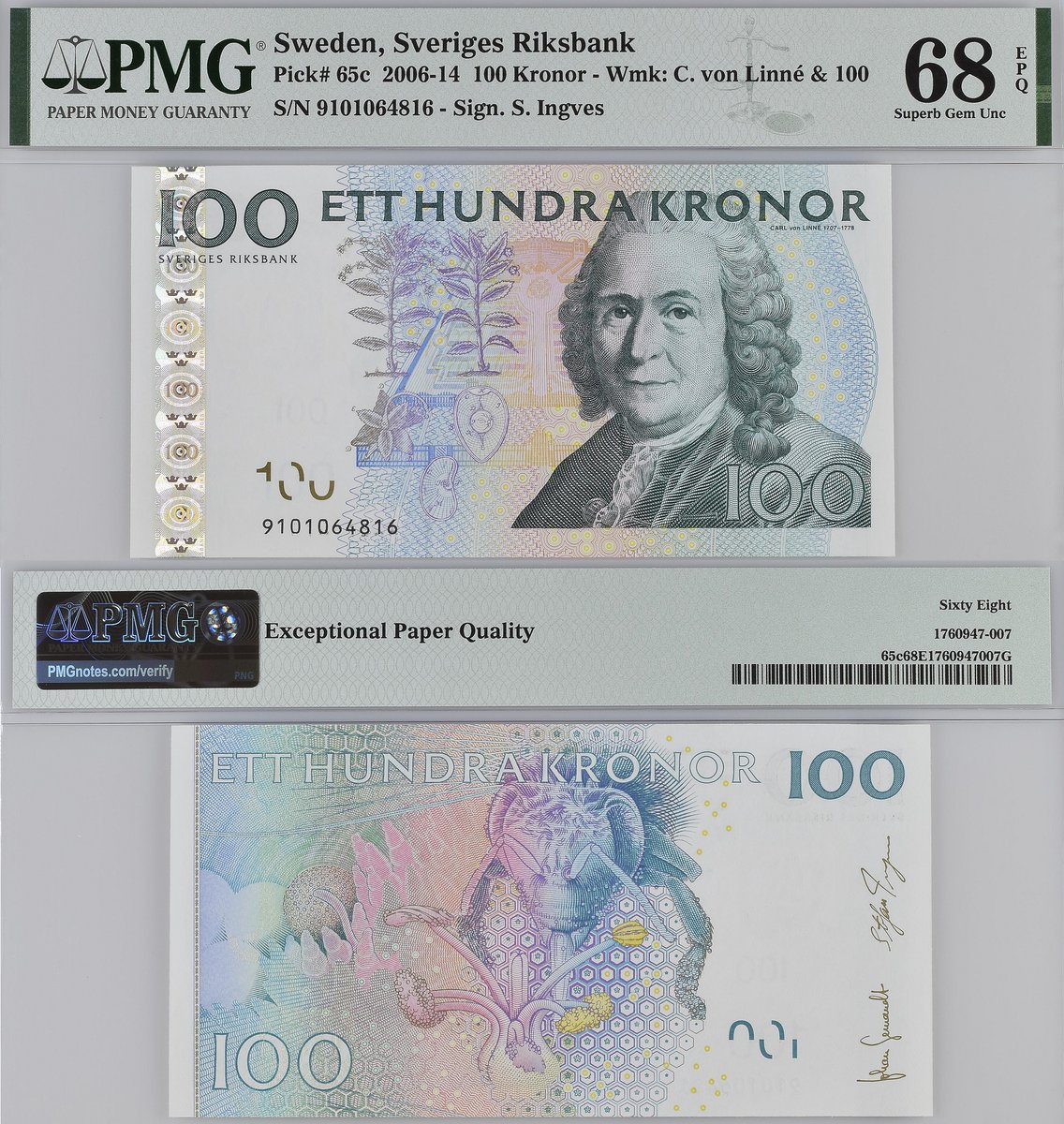 PMGnotes's tweet photo. Today is World Bee Day, so we're celebrating the importance of the pollinators with PMG's Note of the Month. Learn more about the Sweden 2006-14 100 Kronor: https://t.co/lNjke8HfGF #numismatics #banknote #papermoney #sweden #bee #worldbeeday #linnaeus #papermoneycollector #kronor https://t.co/xH9Q1sQYoY