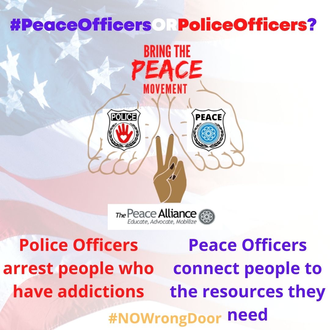 PeaceAlliance's tweet photo. Almost all of us know someone who struggles with addiction. They need a healthcare response NOT a carceral response. Bring the Peace Movement and @emerald_snipes want Peace Off who will get them the help they deserve. #PeaceOfficersORPoliceOfficers #HelpNotHarm @PricelessblackJ https://t.co/RjeBge7PIV