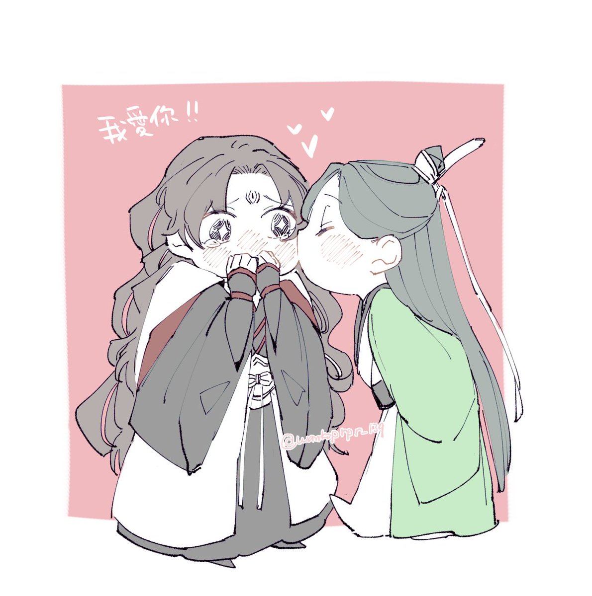 long hair blush heart closed eyes kiss chinese clothes kissing cheek  illustration images