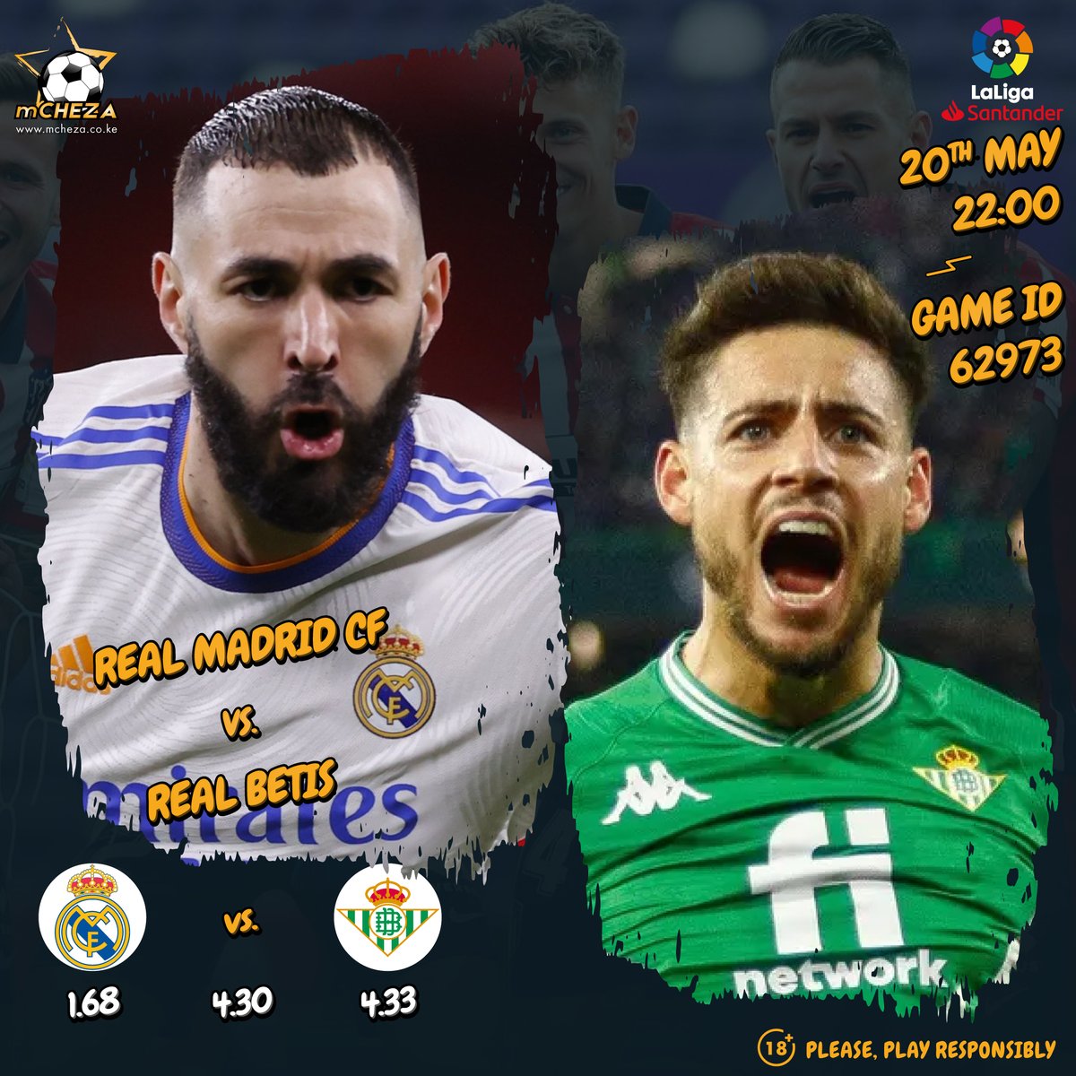 Mcheza_Care's tweet photo. The last matchday of the Spanish La Liga beginning tonight as Real Betis travel to the La Liga Champions; Santiago Bernabeu as the face Real Madrid @ 10pm. Betis sit 5th as #UEL awaits them next season. 

#mCHEZAKE
#LaLigaSantander
#RealMadridBetis
#ChezaNamCHEZA
#ShindaNamCHEZA https://t.co/pbTGaRKVlk