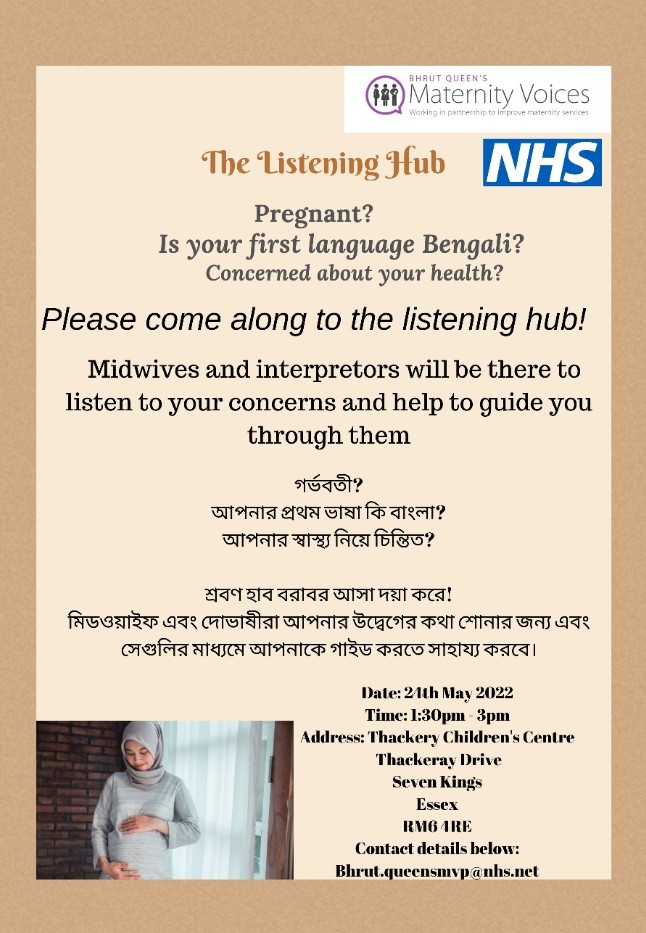 MVP_Queens's tweet photo. We will be having our 1st Listening Hub event for pregnant women whose first language is Bengali. This event will take place at The Thackery Children's Centre. https://t.co/uYeL6c9DXN