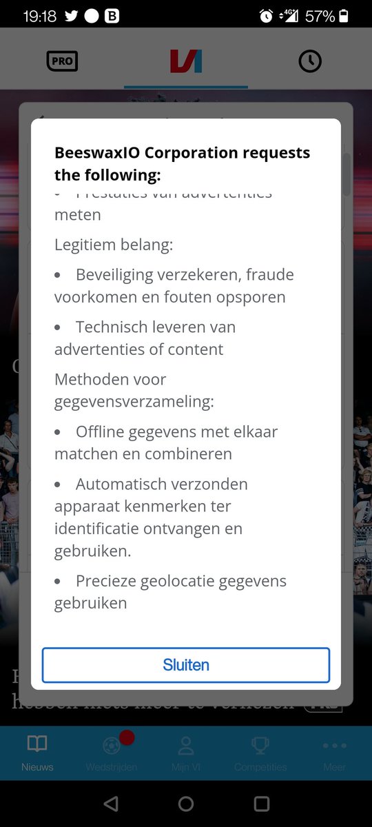 Bvdv86's tweet photo. @VI_nl 
#VoetbalInternational 
De nieuwe cookies op jullie app vindt ik wel erg agressief en ik mis de opties om ALLE cookies te weigeren.
#CookieFight https://t.co/14WFAcctdp