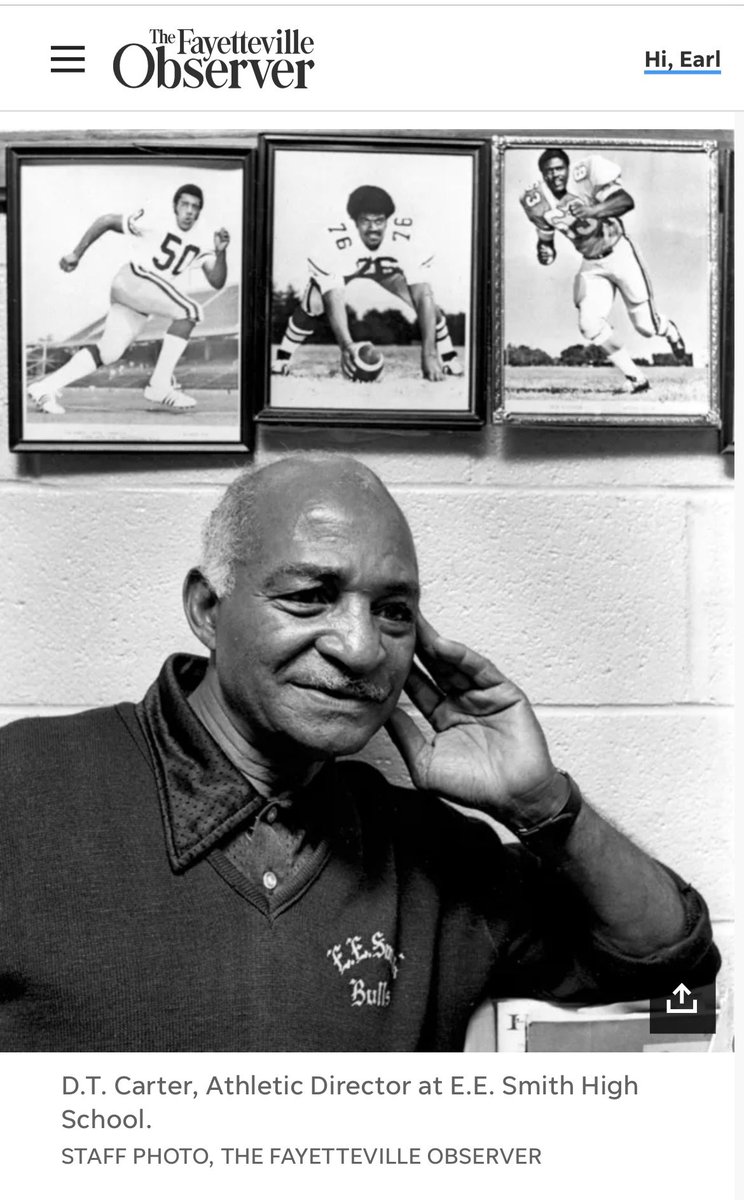 Fond memories of this story. It was when Joe Harris, Larry Tearry and Doug Wilkerson of E.E. Smith were all starting in the NFL. Pictured below their photos is the great D.T. Carter.