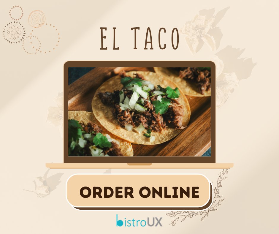 El Taco is now available for Online Ordering! Make sure you check out the Nacho Loco and the Carnitas.

Order Now:
orderonline.bistroux.com/?name=ElTaco 

Order Online with BistroUX:
bistroux.com/Order-Online.h… 

#orderonline #carryout #restaurant #mexican #mexicanfood #taco #burrito #nachos