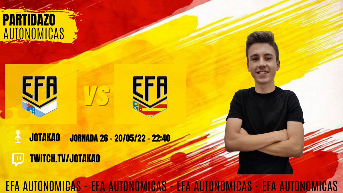 🏆 Liga Autonómicas 

🗞️| Tenemos partidazo entre Gallegos y Valencianos !

📆 Viernes 20 de Mayo
⏰ 22:40h
⚽️ <a href="/SelGallega/">⚓ Selección Gallega ⚓</a>🆚 @SelValencia
🎙️ <a href="/jottakao/">Juan 'JotaKao' Barros</a>

📺twitch.tv/jotakao