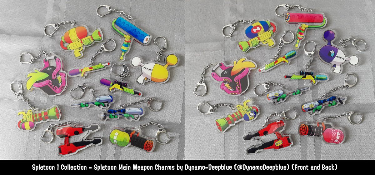 🎉 SPLATOON WEAPON CHARM GIVEAWAY 🎉 3 winners will get a double-sided charm of their choice - any weapon from Splatoon 1 or 2! (except Grizzco weapons) Free shipping worldwide! To enter: 🦑 Follow & RT (no QRT) 🐙 Reply with the weapon you want! Ends May 27! ✨ More info ⬇️