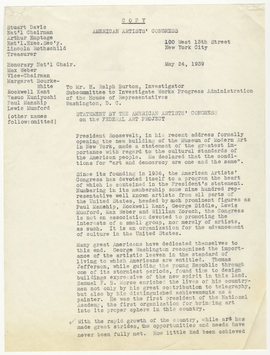 USHouseHistory's tweet photo. "So full of promise for the future life of this nation that It merits the complete support of every American," said this letter writer on the Federal Art Project of the Works Progress Adminstration #OTD in 1939. #HouseRecords
https://t.co/t3YPnzPoam https://t.co/wkiwM36dQ0