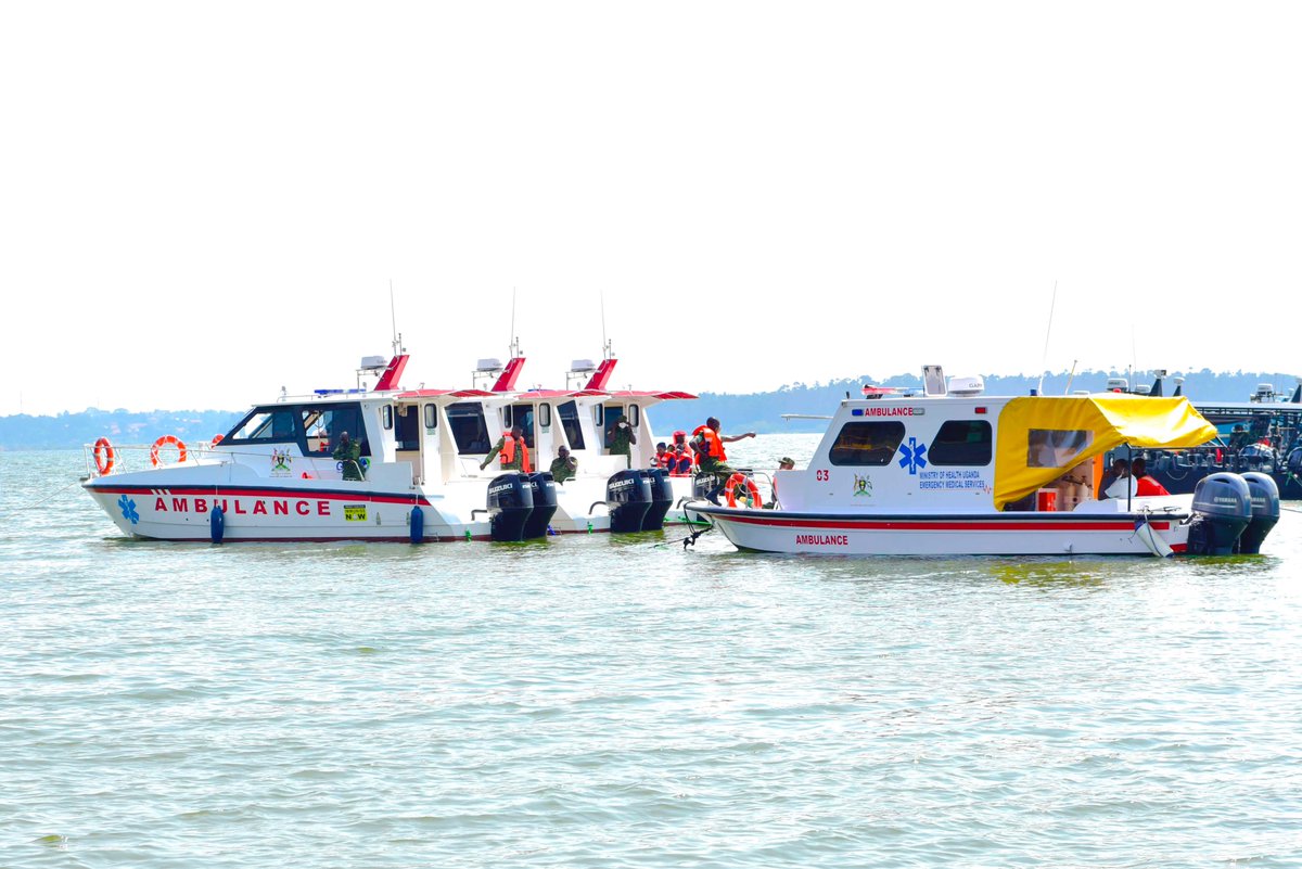 Uganda's first Marine Ambulance Service launched by @MinofHealthUG and commissioned by President @KagutaMuseveni to enhance Emergency Medical Services to areas along the islands.