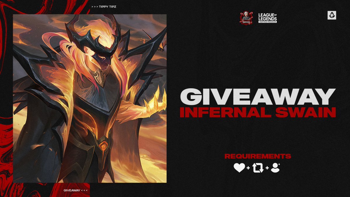 FREE LOR SKIN GIVEAWAY ~MAY!*

I'll be giving away 20 Infernal Swain skins to start off the coming expansion!

Be sure you're Following🏃Like✅ &amp; Retweet🔄in order to participate!

Winners will be picked and messaged tomorrow! GLHF All :)

<a href="/PlayRuneterra/">Legends of Runeterra</a>
#LeaguePartner