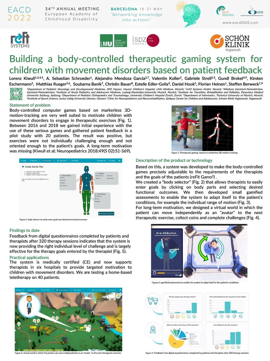 @EACD2022 +800 doctors and therapists  meeting in Barcelona and online to exchange the latest results on treatment of children with disabilities. Among them our clinical expert, ped. Lorenz Kiwull MD will present a poster on how we have tailored  #refitgamo to patient needs!