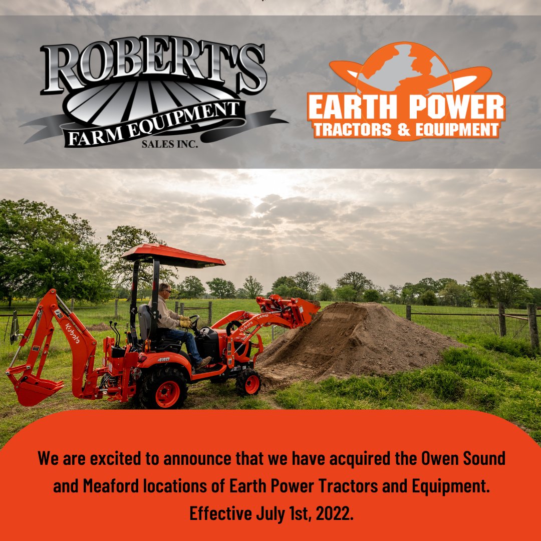 RobertsEquip_'s tweet photo. We are excited to announce that we have acquired the Owen Sound and Meaford Earth Power locations. Effective July 1st, 2022.
For more information, please visit our website https://t.co/WLpKQMtL0U https://t.co/fOugD6LEbQ
