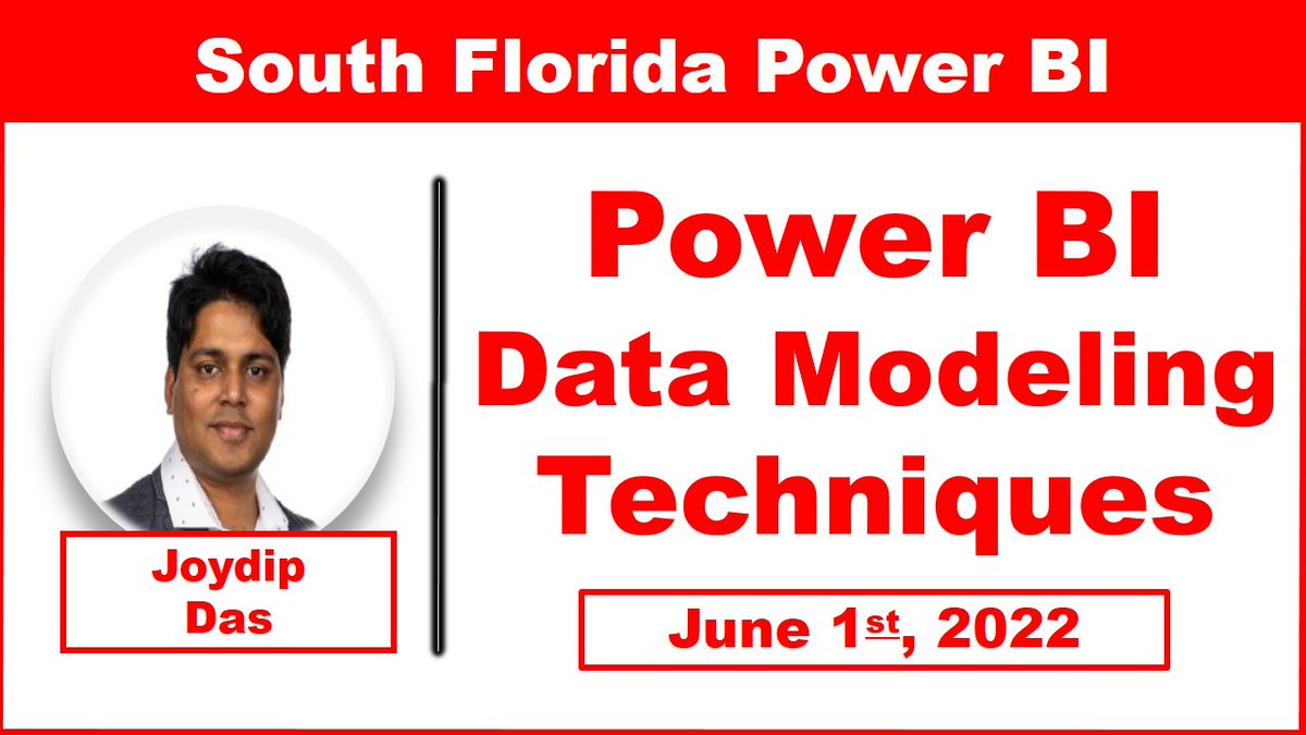LEARN #PowerBI #DataModeling Techniques
by Joydip Das
| Wed | June 1st, 2022 | 5:00 PM US ET | 10:00 PM GMT

&gt; LEARN:
- Role-Playing dimensions
- Star schema vs. Snowflake Schema
- and much more ...

RSVP Now at bit.ly/3wwLEfU

#PowerPlatform  #data #SQLFamily