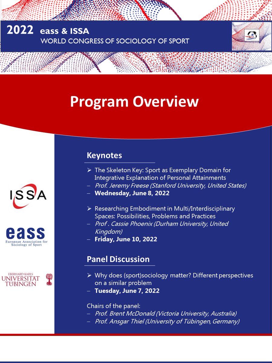 eass_ISSA2022's tweet photo. Take a look at the pictures below and get excited for what is to come! 🧑🏫 💼 🍻
#eass&ISSA2022 #SocialProgram #Tübingen #ProgramOverview #Program #eass #ISSA #Sociology #Sport #Conference https://t.co/VyNX5l1Nwu