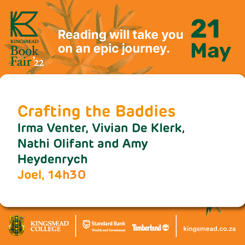 PanMacmillanSA's tweet photo. It's @KingsmeadBF tomorrow! Join Irma Venter author of #ManDown, @ViviandeKlerk of #SerpentCrescent, and Nathi Olifant author of #TheFugitives talk to @AmyHeydenrych on the scary, yet oddly satisfying, process of creating monsters. Get your tickets here: https://t.co/DEM4rfAeIv https://t.co/eA31BOvTwL