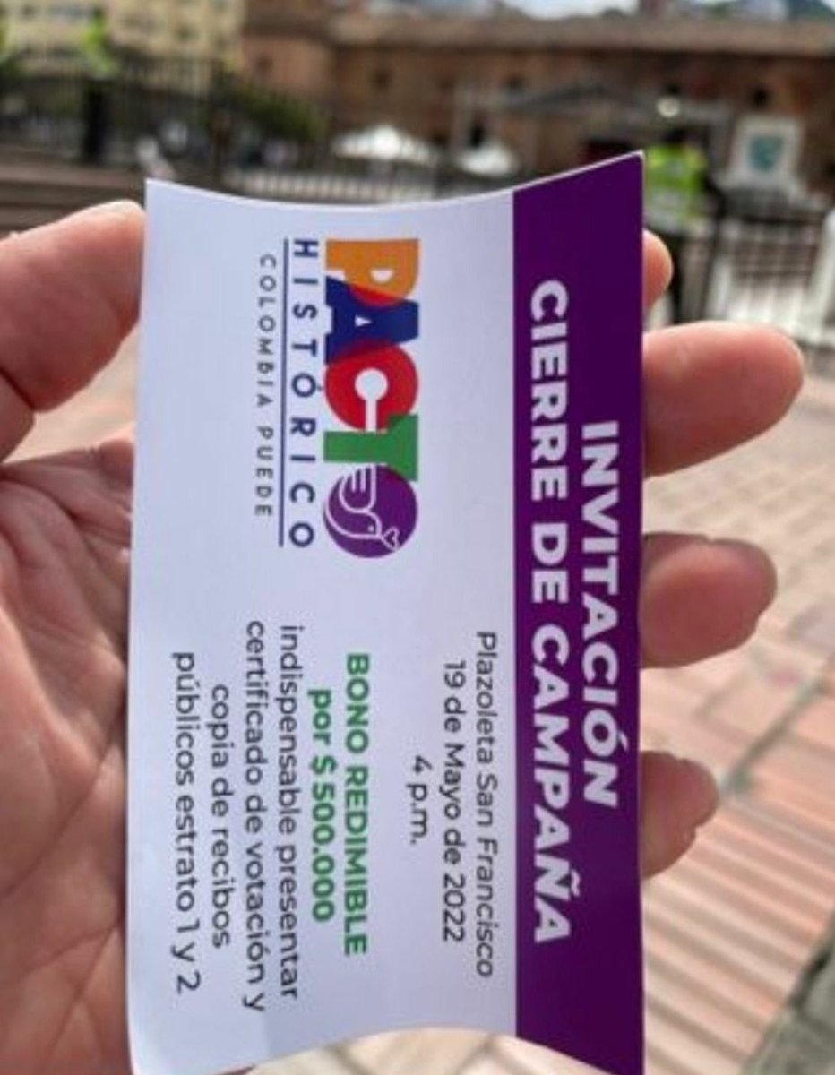 CaliesCaliCOL's tweet photo. NOS ENVÍAN 📢
Ayer en el centro de Cali estaban repartiendo estos bonos para asistir al cierre de campaña de Petro https://t.co/bTNRQ6lkH6