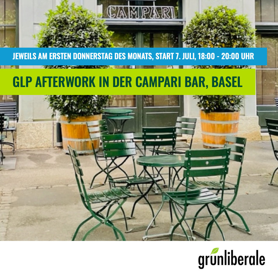 grunliberalebs's tweet photo. https://t.co/SonBQE4zrT
Lust auf einen Apéro ,🥂 ein Feierabendbier 🍺 u. tolle Gespräche mit Gleichgesinnten und unseren Mandatsträgern aus dem #GrosserRatBS, #Regierungsrat- u. #Nationalrat? Dann komm zum #glpBS Afterwork am 7. Juli 18.00/Campari Bar, wir freuen uns auf Dich! https://t.co/87lLEgwPsb
