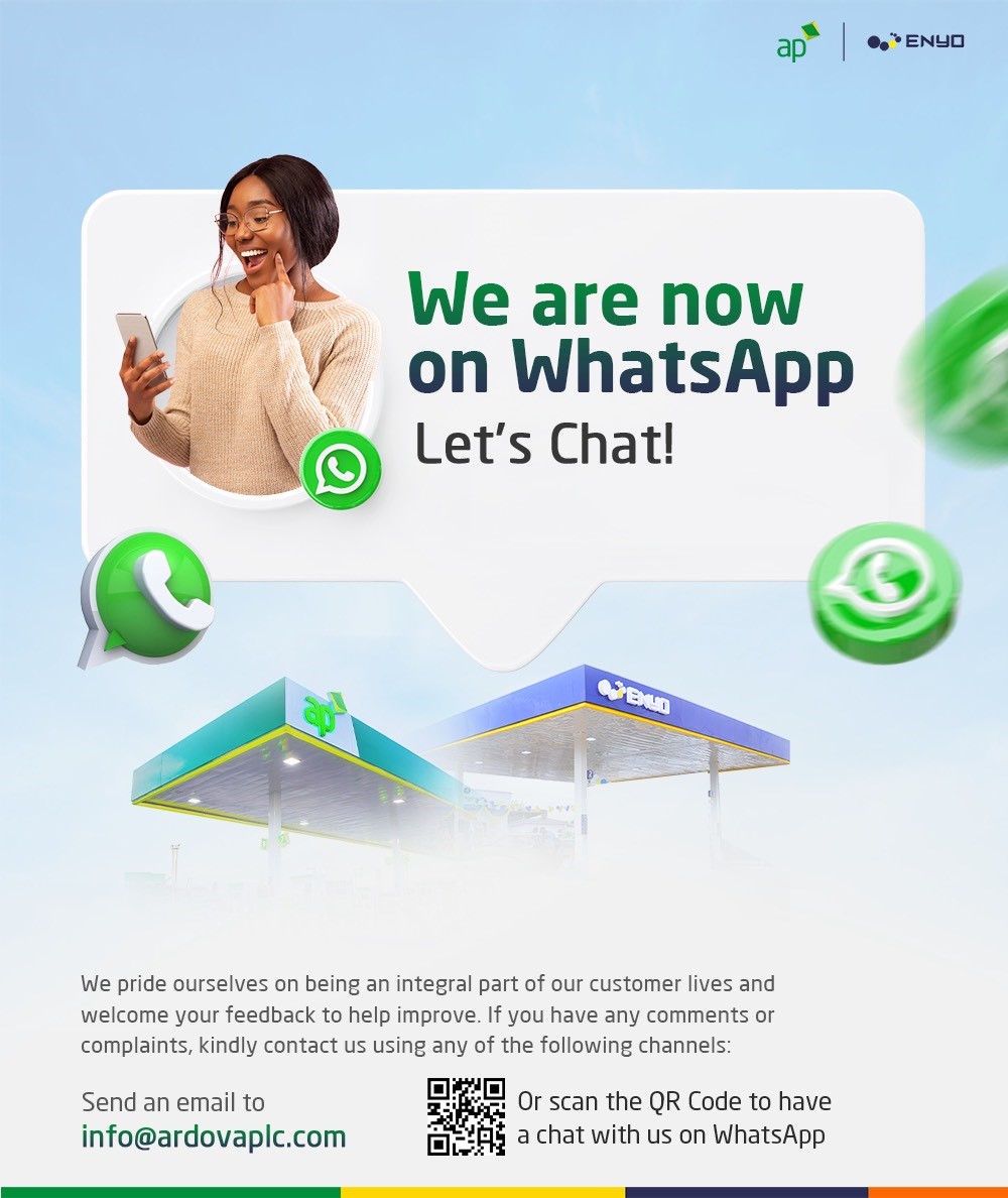 ardovaplc's tweet image. We have added a new way to contact us. We are now directly available on WhatsApp and ready to serve you!

Scan the barcode to chat with us now.

#ArdovaPlc
#WhatsAppBusiness
#WeAreHereToServeYou
#ServiceExcellence
#EnergyForaBraveNewWorld