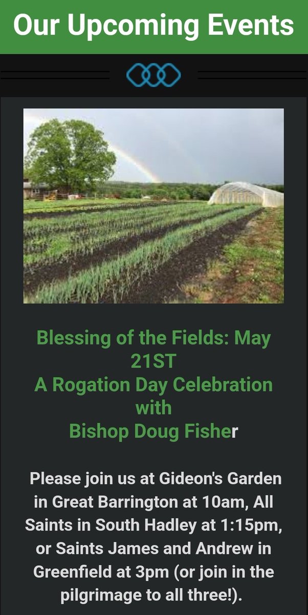 FarmerJimPic's tweet photo. I'm so excited that I get to run around the Pioneer Valley with my Bishop to bless farm fields and gardens at local churches tomorrow! If you're a western MA local, feel free to join! Details in the picture below. #CreationCare #RogationDays #EpiscopalWitness https://t.co/D47zuQDKOh