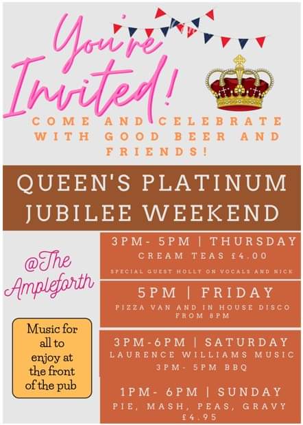 theampleforth's tweet image. 🍾🍾🍾Come and help us celebrate everything British over the Platinum Jubilee Weekend kicking off on Thursday 2nd June 2022 with Cream Teas. Going Our Pie and Mash on Sunday. Some superb music for all to enjoy
Lets light up Risinghurst with the flags and bunting
Ice Cream Van 5pm