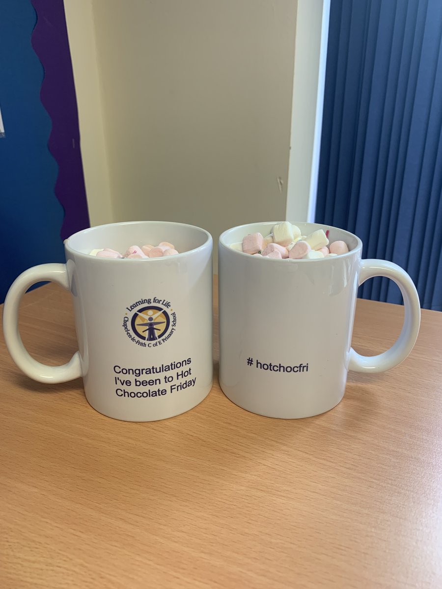ChapelPrimary's tweet photo. Hot Chocolate Fridays are well underway! Children who have gone 'above and beyond' are invited to Mrs Barber's office, on Friday afternoons, to have a special hot drink and biscuit to say 'thank you'. Who will be nominated next?! #hotchocfriday #aboveandbeyond #specialtreat #yum! https://t.co/Gy5RAg4C9Q