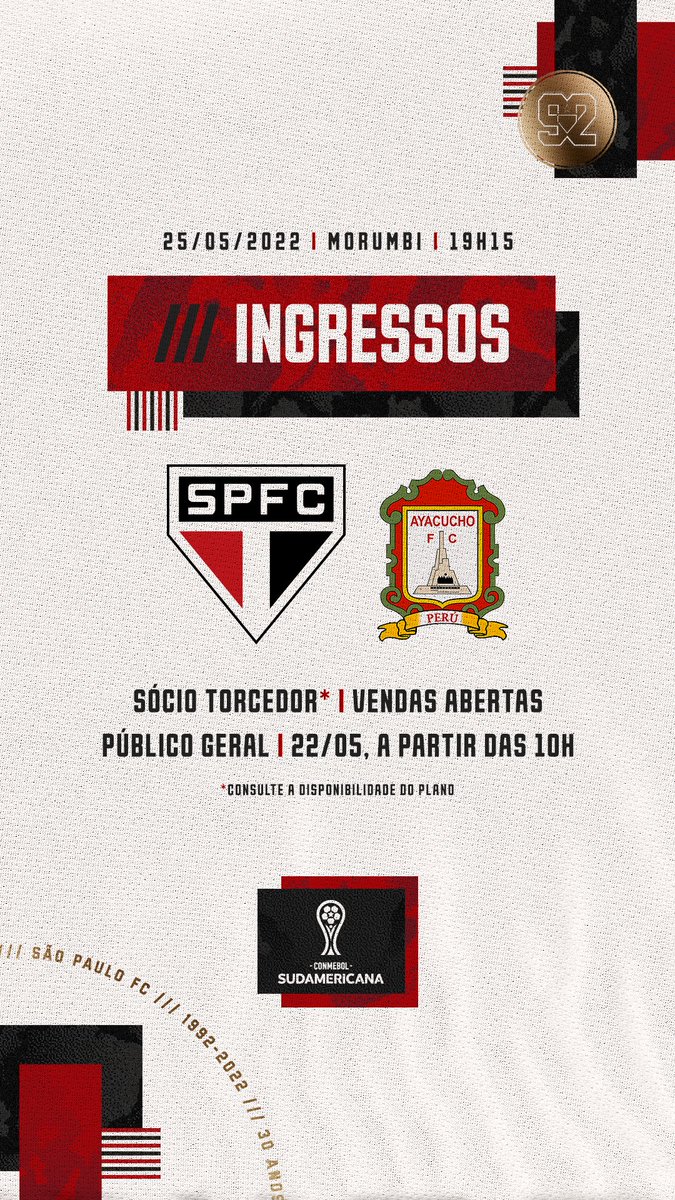 SaoPauloFC's tweet photo. Quem é @SocioTorcedor já pode garantir presença no próximo desafio do Tricolor no Morumbi!
Na quarta-feira(25), às 19h15, o São Paulo recebe o Ayacucho, pela @SudamericanaBR.

Saiba mais: https://t.co/vPxQ6orYIt

#TorcidaQueConduz
#VamosSãoPaulo 🇾🇪 https://t.co/TO6ugNQrvW