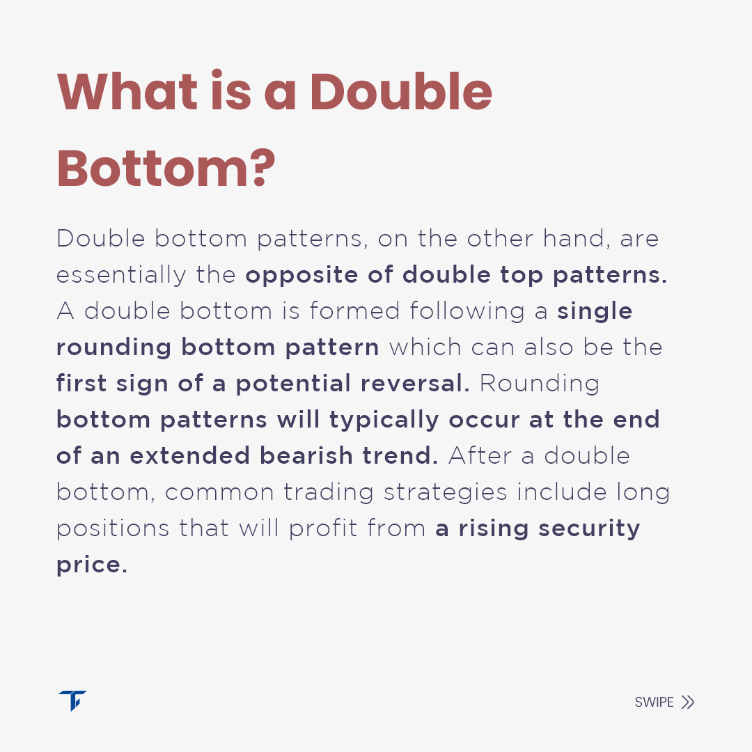 Tradelab Technologies on Twitter: "(2/2): A double bottom is a bullish  reversal trading pattern. It is made up of two lows below a resistance  level. The first low will come immediately after