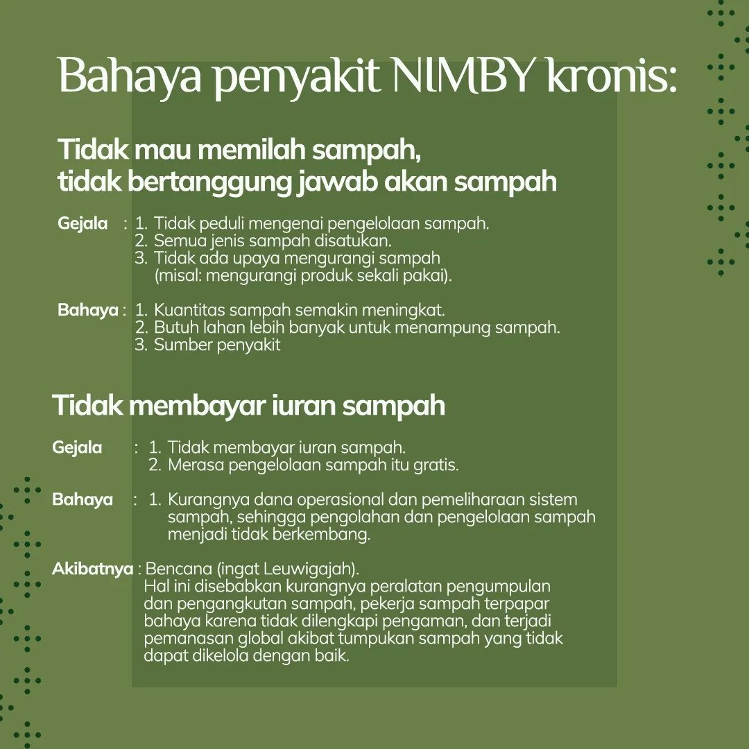 NIMBY (Not in My Back Yard) : Waspadai, kenali gejalanya, jangan sampai kita terpapar.

<a href="/lpdp_ri/">#DiriUntukNegeri</a>
#LPDP #PK186 #JenggalaSamudra #BersamaBangunNegeri #DiriUntukNegeri #AkuPastiMengabdi #SDMUnggulIndonesiaMaju #SatuDekadeLPDPSemakinBerintegritas #KampanyeSosial