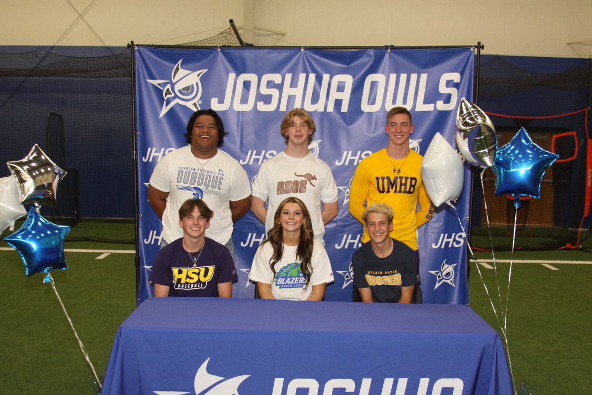 👏 Congrats to these Owls for signing their letters of intent:
Skyler Brook: North Lake🏐
Deaven Connelly: Howard Payne⚽️
Ricky Dunn: Mary Hardin Baylor Football🏈
Keaton Jenkins: Hardin-Simmons⚾️
Niaro Langrus-University of Dubuque🏈
Daniel Terry-Austin College🏈
#TakeFlightJISD