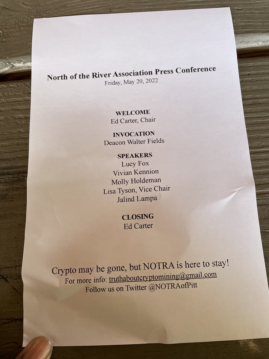 NOTRAofPitt's tweet photo. Here at our press conference and meeting celebrating with our community. One of the speakers stated that if any organization wants to come here, they should meet with the community first including @NOTRAofPitt #Bitcoin #SayNotoCrypto https://t.co/LuVPA1dV9b