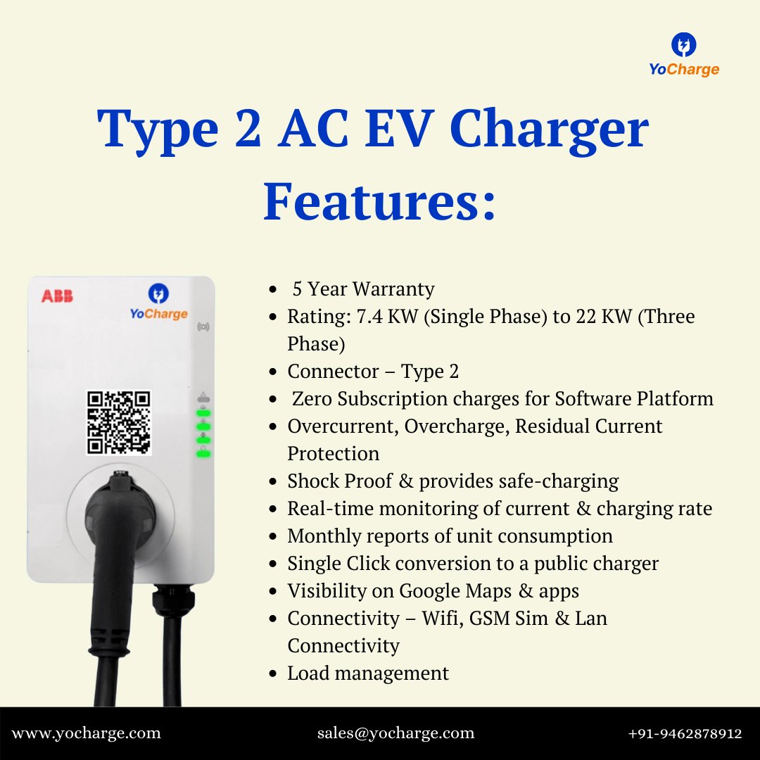 The Type 2 AC Charger is the most versatile & cost-effective EV charger for charging electric cars. 
yocharge.com/in/ev/chargers…
#evcharger #chargingstation #evchargingstation #accharger #electriccars #commercialcharger #electricvehicle #evindia #type2 #acevcharger #yocharge